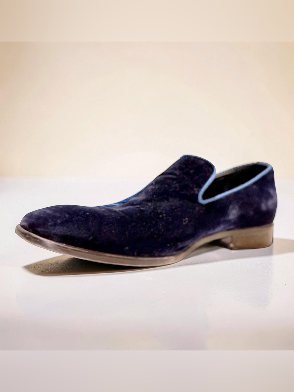 Saks Fifth Avenue Velvet Loafers Made in Italy Navy Blue Size 10M Luxury Slip-On - Picture 11 of 16